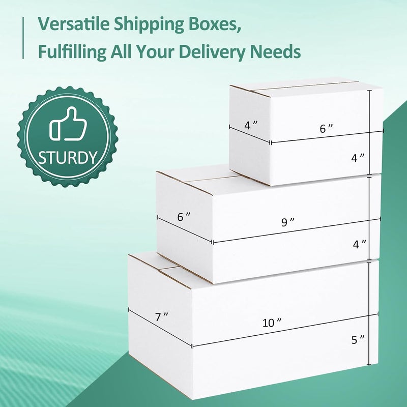 Eupako 30 Pack Small Shipping Boxes Assorted Sizes, White Corrugated Box Mailers, Cardboard Boxes for Packaging Small Business, Mailing, 6x4x4 & 9x6x4 & 10x7x5 10 PCS Each Small Boxes - Image 4